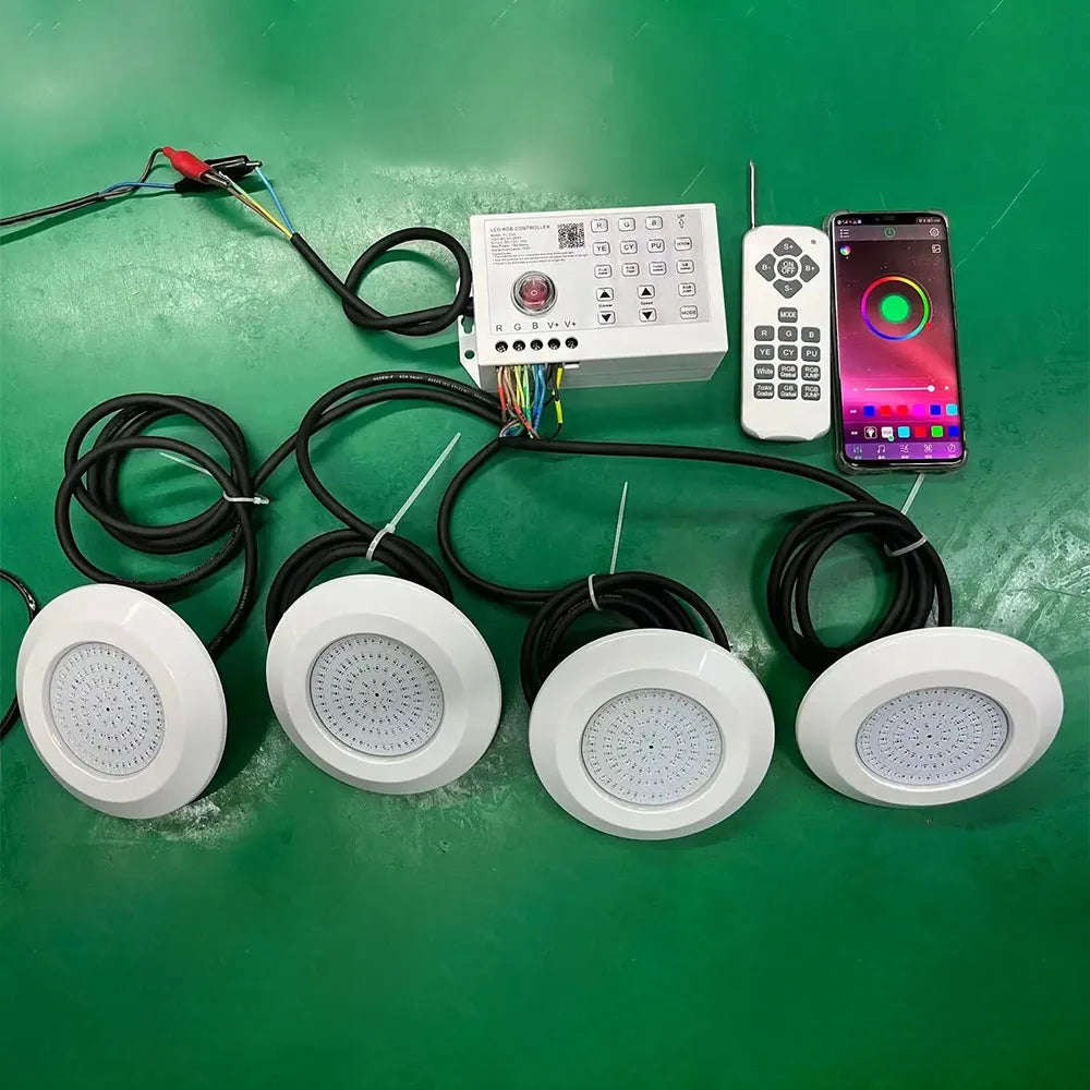 lampe sousmarine led spot piscine ip68 bluetooth télécommande blanc moderne