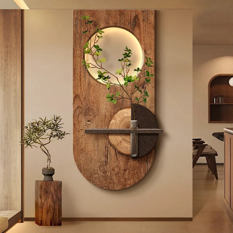 plaque murale décorative bois feuilles vertes modernes fixée mur plante artificielle
