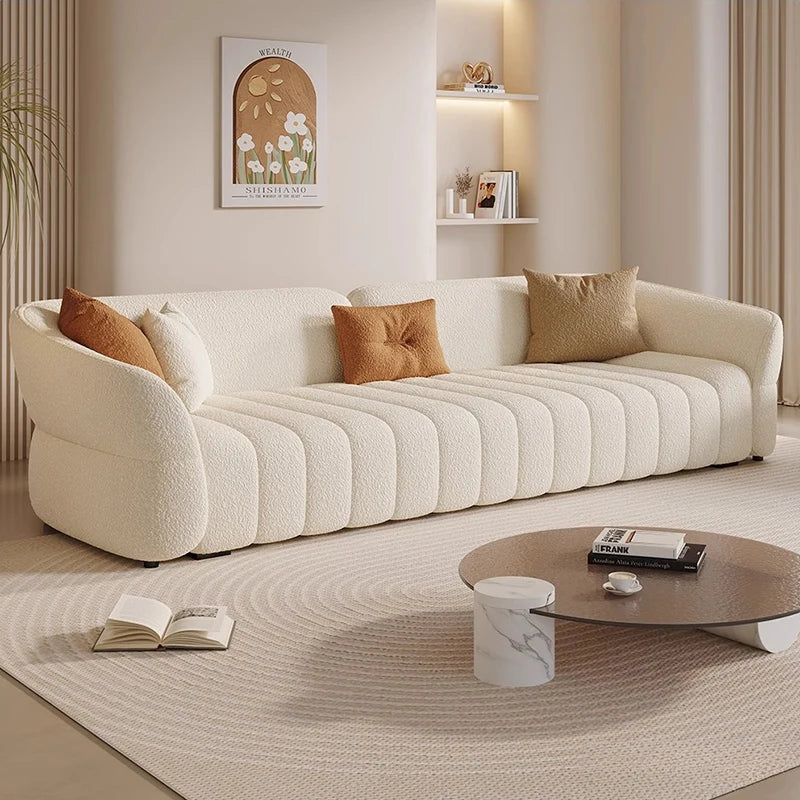 canapé moderne minimaliste tissu uni beige coussins décoratifs multifonctions inclinable