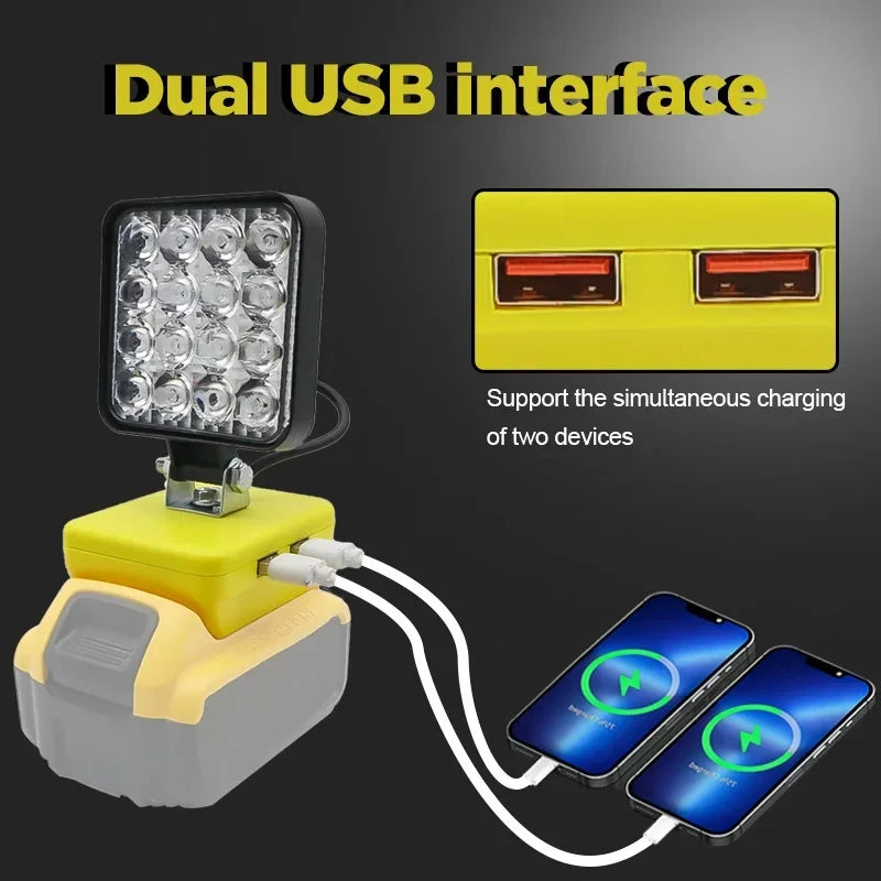 lampe travail led rechargeable batterie lithium portable compact noire jaune rouge moderne