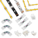 connecteurs led transparents broches dorées clips modernes 24v basse tension câbles colorés rouge vert