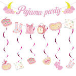 décoration fête thème pyjama suspendus toppers gâteau assiettes tasses serviettes nappe table