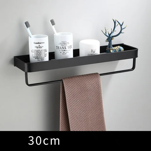 étagère murale salle bain blanche aluminium porte serviette porte brosse dents