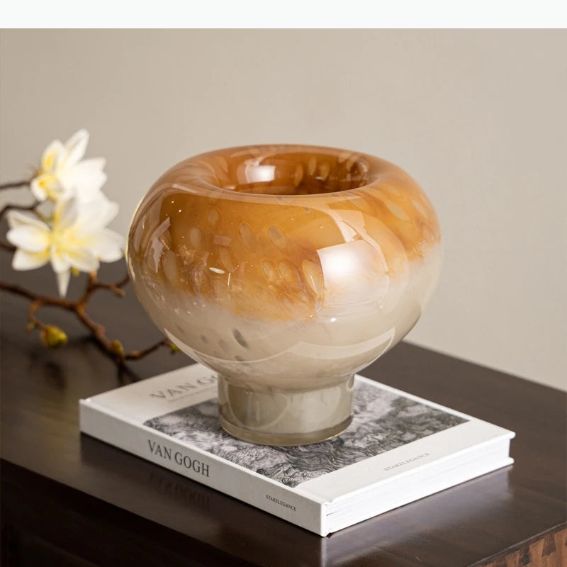 vase moderne marron beige marbré semi transparent décoration table arrangement fleurs