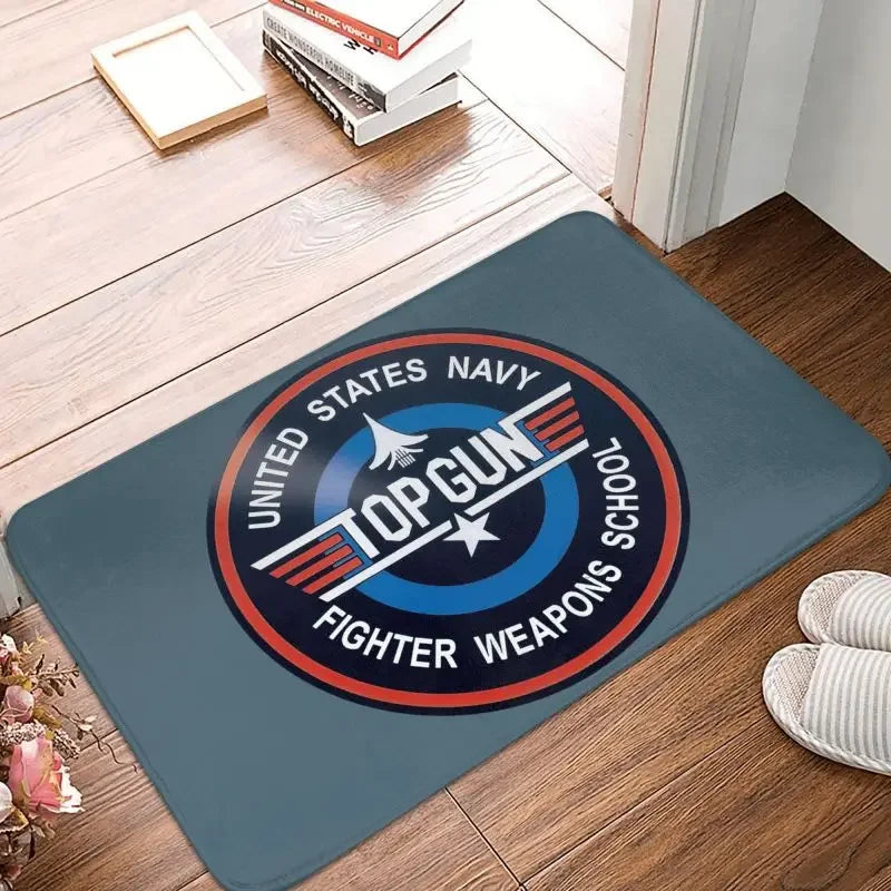 tapis top gun logo avion militaire noir bleu rouge moderne vinyle feutre antidérapant couloir