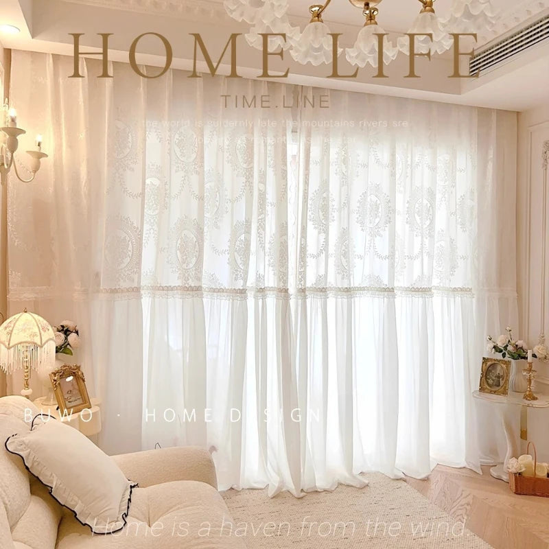 rideaux blancs broderie florale transparents classiques fenêtre romantiques chambre coucher