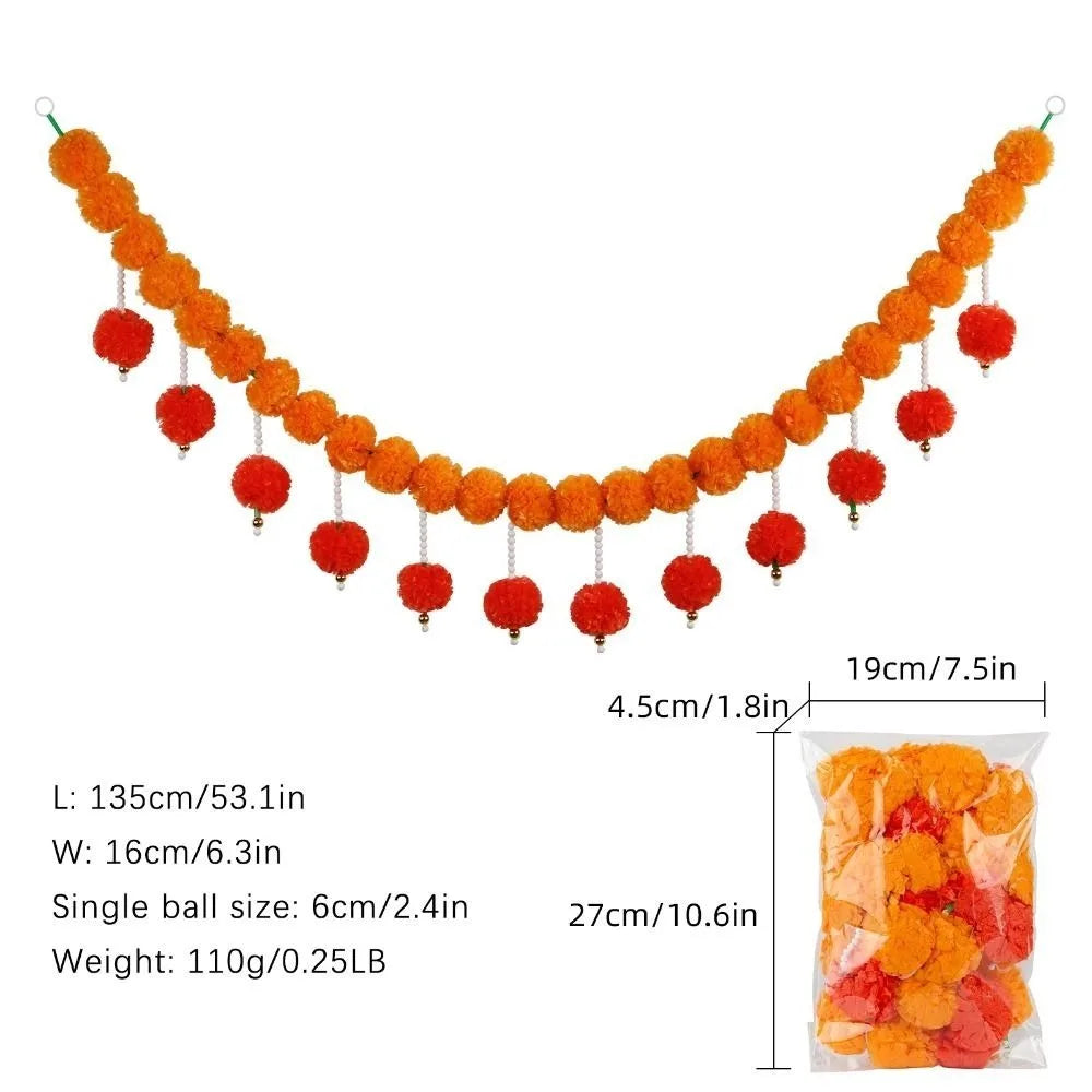 guirlandes decoratives fleurs marigolds jaune orange rouge decoration diwali festif traditionnel