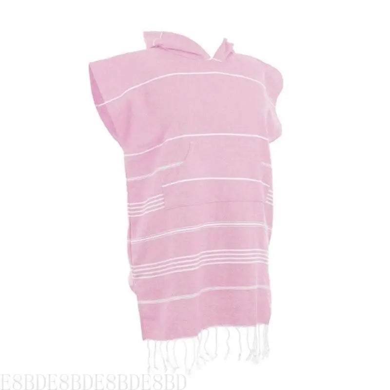 Poncho rayé bleu clair rose pâle gris poncho plage coton polyester poche franges