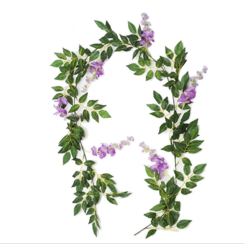Guirlande fleurs artificielles hortensia vert blanc rose violet mariage intérieur