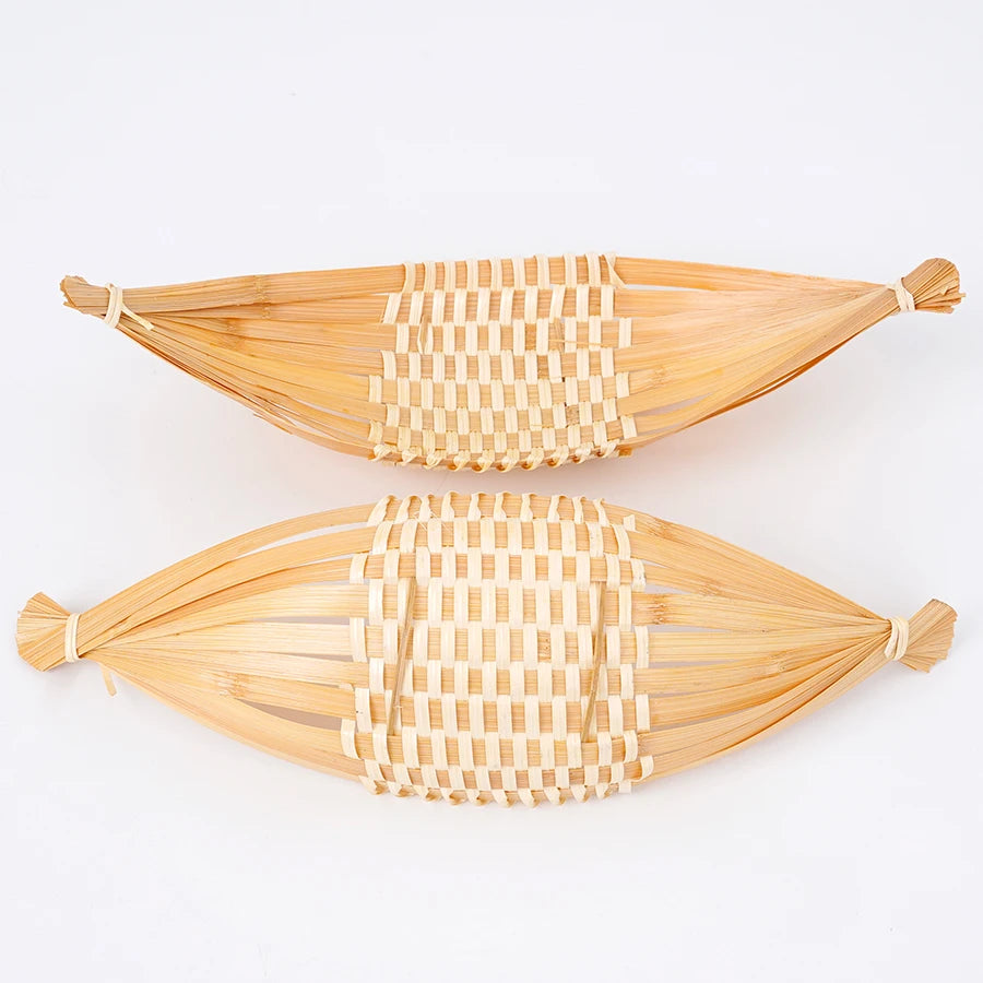 panier tressé bambou forme bateau rustique décoration maison assiette fruits secs organisateur cuisine plateau