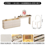 coiffeuse bois moderne beige miroir tiroirs tabouret étagère rangement chambre coucher