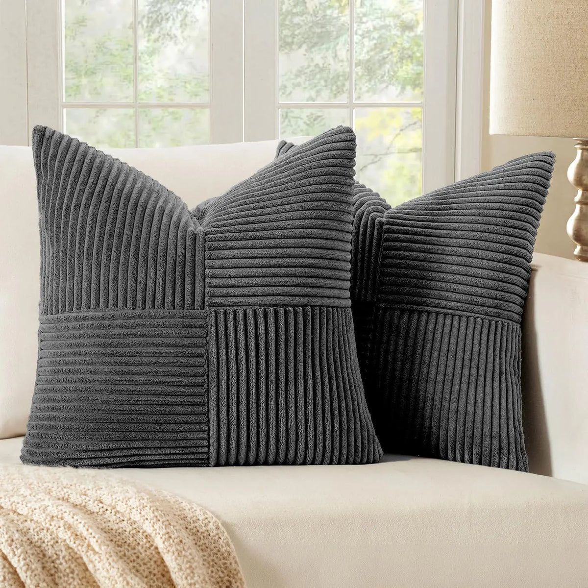 coussins décoratifs rayés beige marron moderne 45x45cm polyester coton