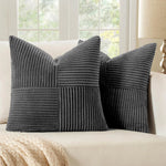 housse coussin carrée marron rayures horizontales moderne canapé lit décoration maison