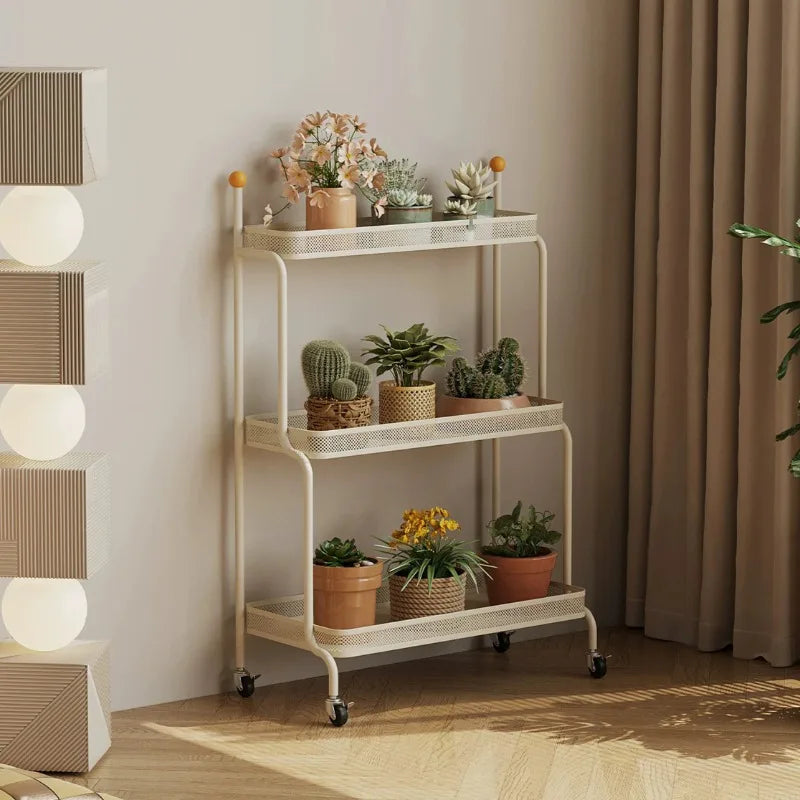 étagère mobile plantes moderne roulettes pots terre cuite globe verre lampe haute qualité minimaliste