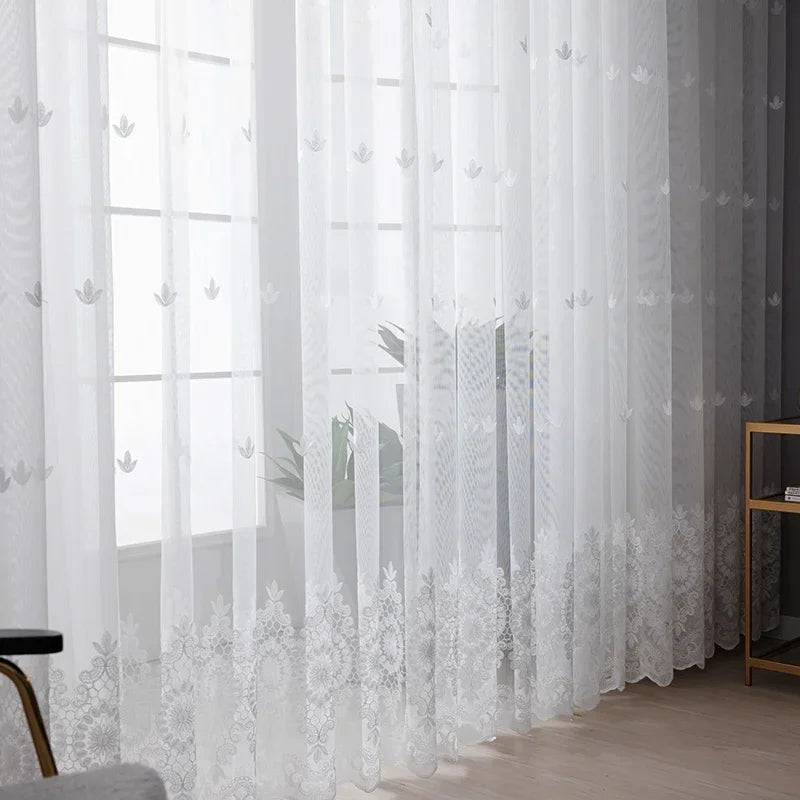 rideau brodé floral transparent classique blanc fenêtre 100cm large jusqu'à 2m haut