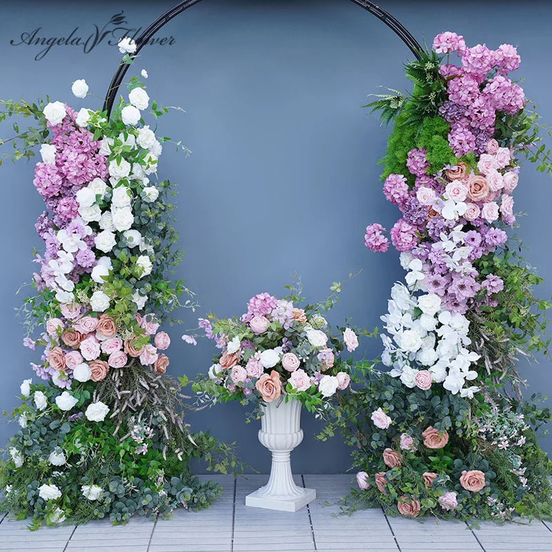 arche décorative florale violet rose blanc vert fleurs artificielles feuillage classique extérieur mariage événement