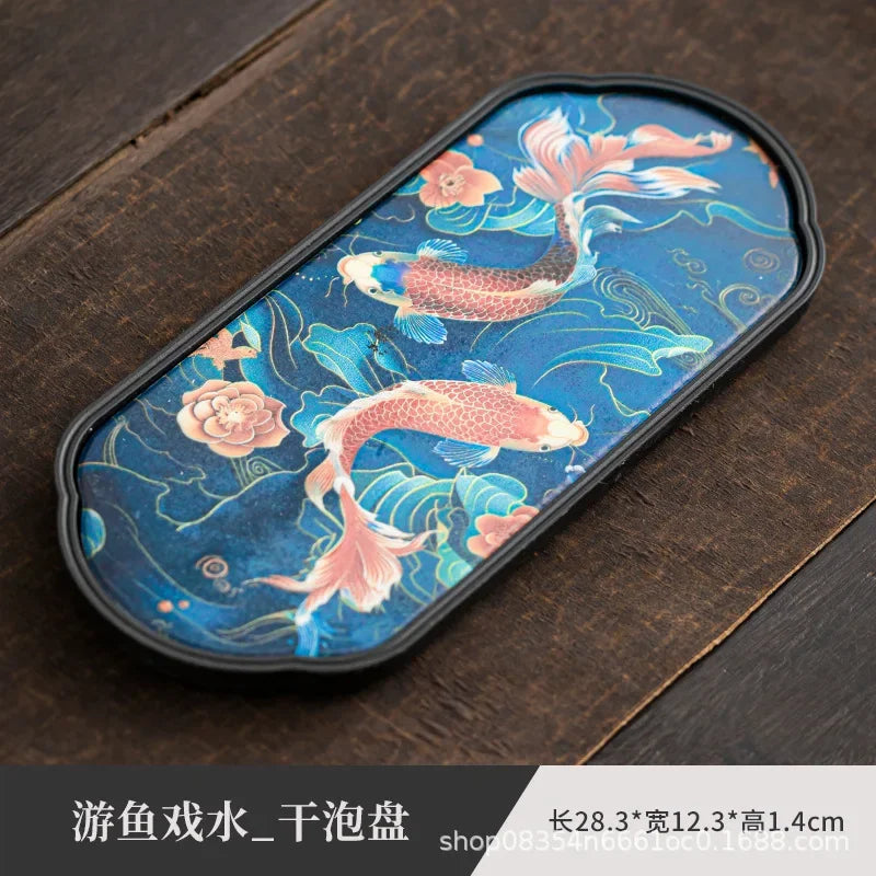 plateau thé traditionnel fleuri couleur noir tasse théière serviette asiatique