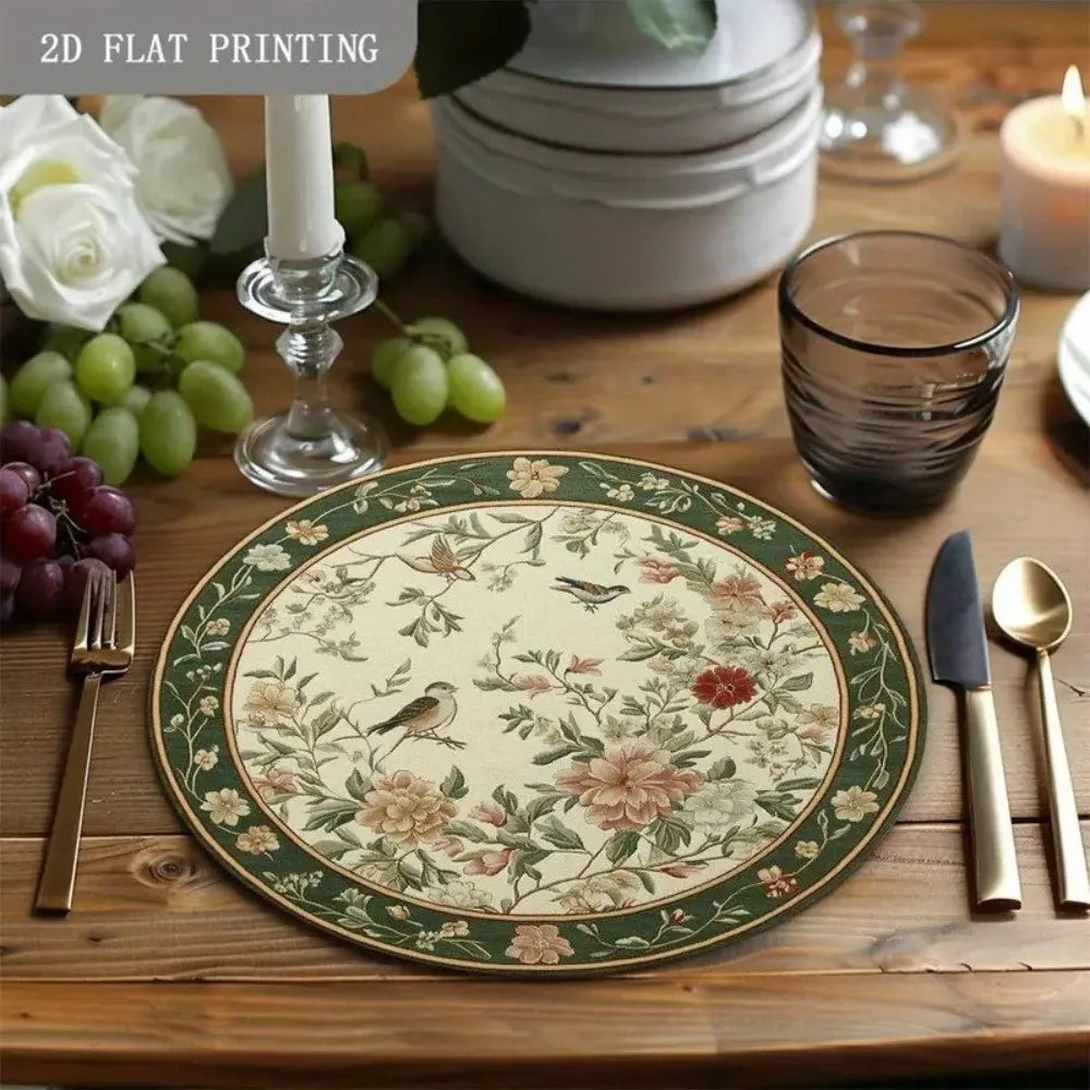 placemat classique floral oiseaux vert beige rose blanc 35cm 35cm