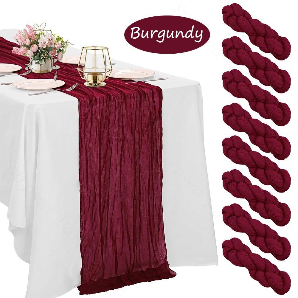 nappe table bohème rouge bordeaux plissée décoration romantique élégante autoctone semi transparente 180cm 300cm
