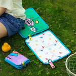 sac main pliable motif animaux vert violet bleu clair moderne enfantin anneaux cuir poignée