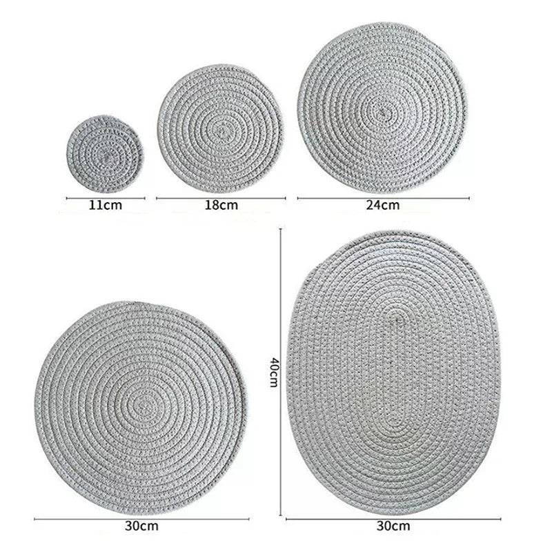 tapis table tissé motifs concentriques beige marron gris clair rustique opaques 11cm 18cm 24cm
