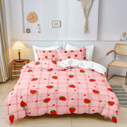 housse couette fraises roses carreaux taies oreillers motif lapin fraises deco kawaii enfantine