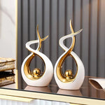 sculpture décorative moderne abstraite nordique cadeau artisanal email céramique forme ondulée boule dorée décoration