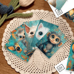 cartes postales animaux mignons oiseau chat lapin chien illustration bleu blanc orange gris marron