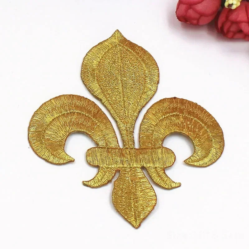 dentelle brodée fleur lys or argent polyester appliques patchs coudre broderie ecussons motifs ornements
