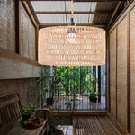 suspension lumineuse tissée fibres naturelles rustique boho chic opacité naturelle beige chaîne métallique