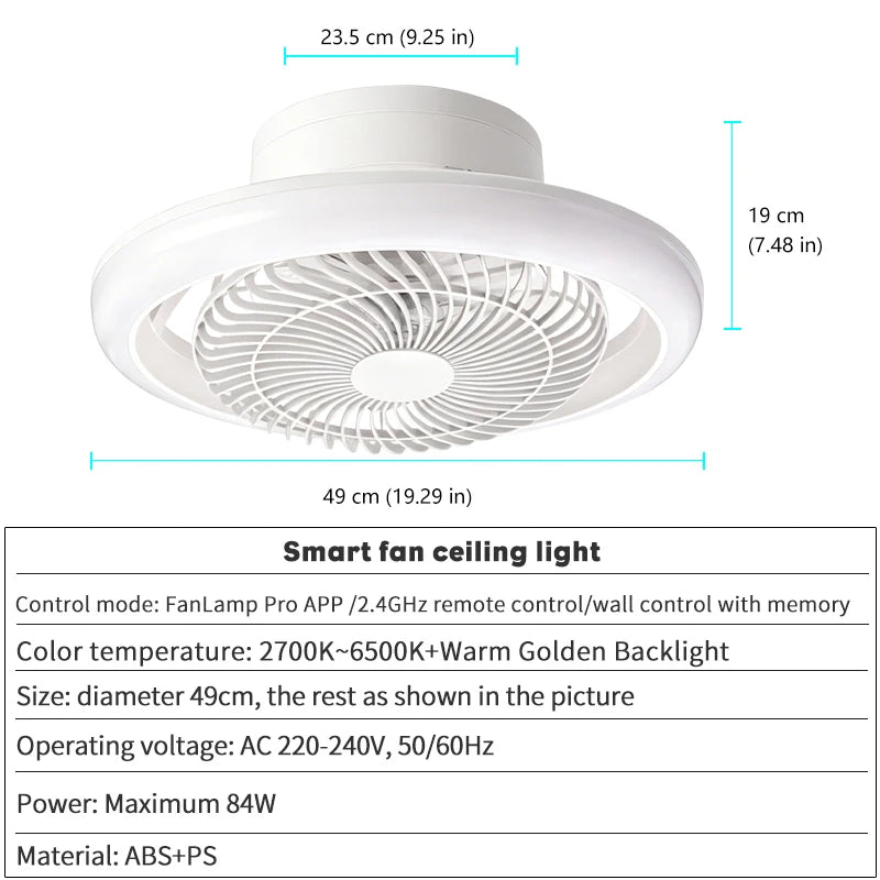 ventilateur moderne lumière led télécommande vitesses oscillation blanc grille noire