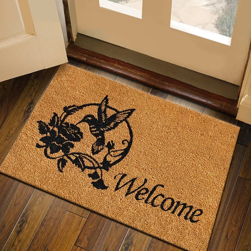 tapis d'entrée imperméable polyester antidérapant motif floral moderne bienvenue marronclair résistant