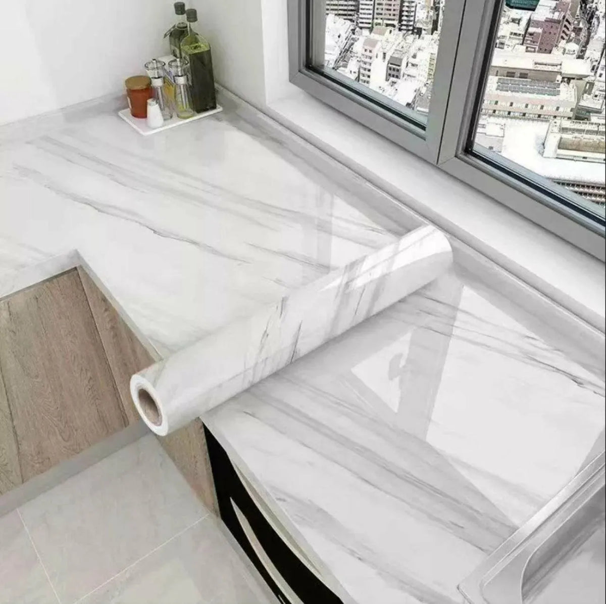 papier adhésif marbré blanc gris moderne 55cm largeur rouleau 1m 5m 10m