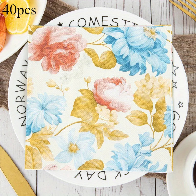 serviettes papier multicolores fleurs décoratives anniversaire mariage fêtes thème rétro printemps vintage