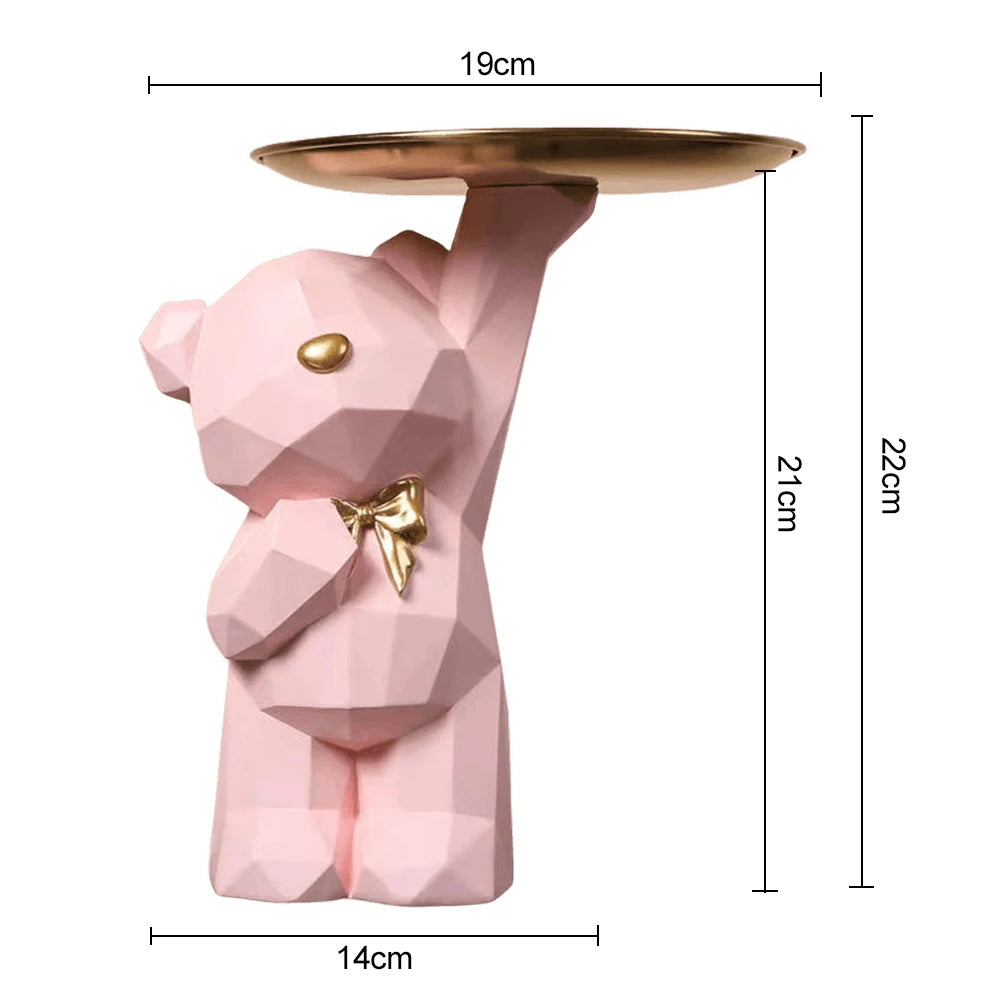 support plateau ours géométrique moderne résine rose orange vert brillant décoration sculptural figurine dorée