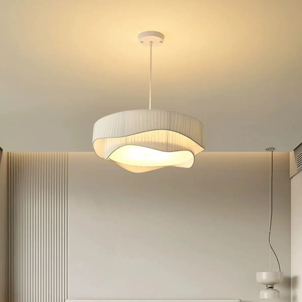 lampe suspendue moderne blanche plissée salon restaurant chambre principale e27 opacité 50cm 60cm