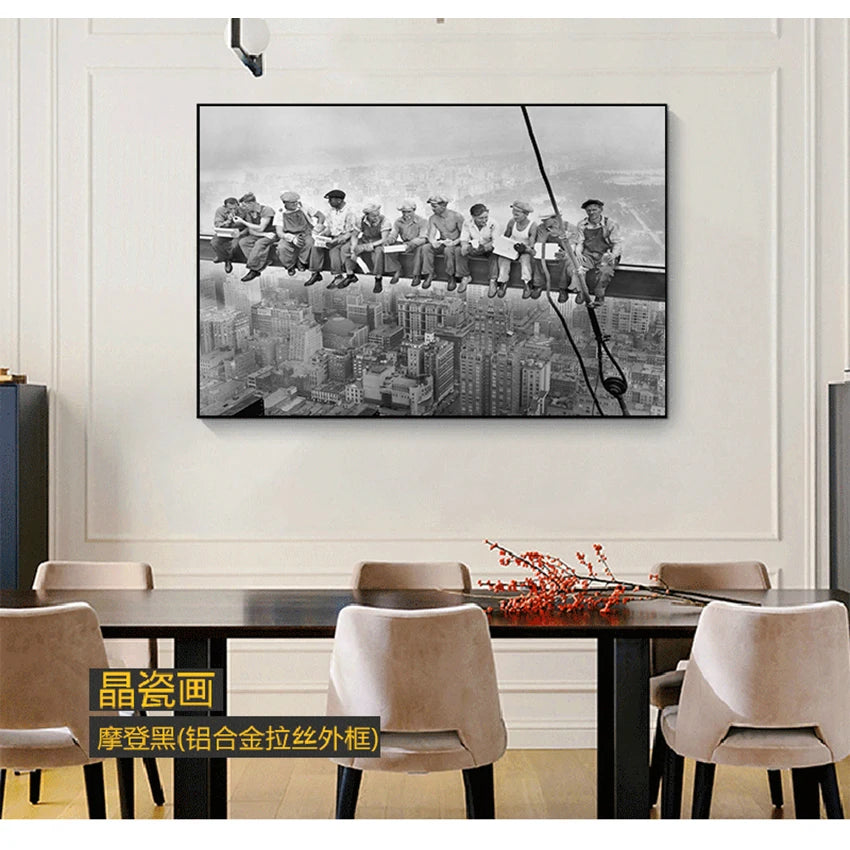 toile d'art moderne nouvelle yorkaise travailleurs corde ville noire blanche contemporaine