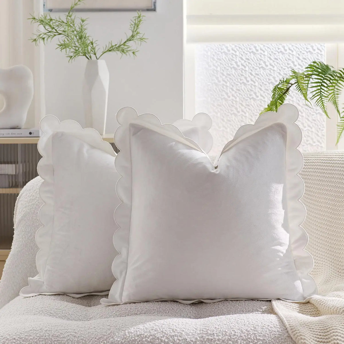 housse coussin moderne motif bordure dentelée orange marron gris rose beige blanc polyester coton