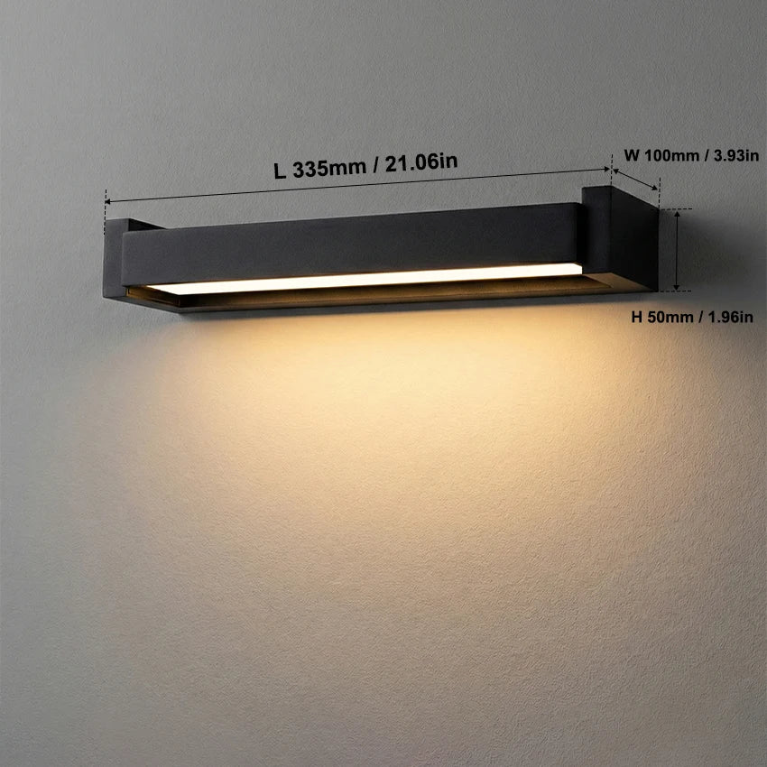 lampe murale led moderne ip65 350 rotatable noir verre trempé 235mm 335mm