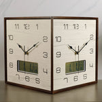 horloge murale moderne double face bois texture minimaliste date heure salon