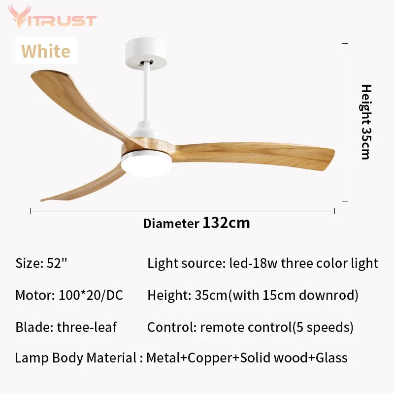 ventilateur bois led blanc noir moderne télécommande trois couleurs lames verre transparent