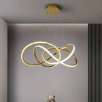 Suspension lumineuse moderne or blanc cercles entrelacés télécommande tricolore lumière led