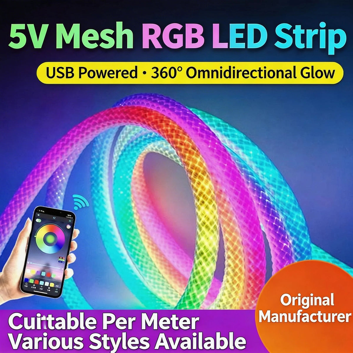 ruban led multicolore maille moderne 360 degrés flexible étanche 1m 2m 3m 4m 5m