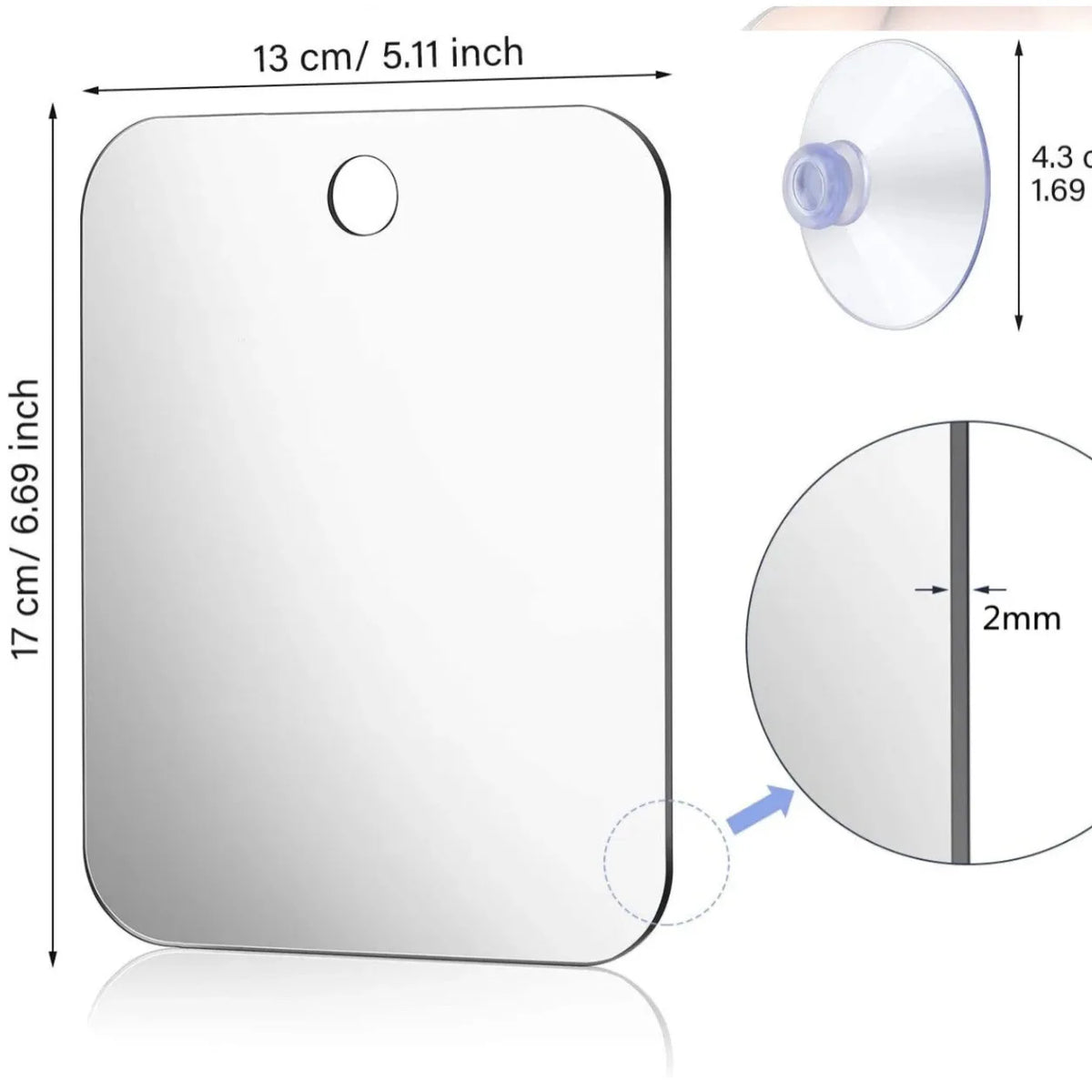 miroir moderne ventouse argenté portable transparent rasage pouces utilitaire