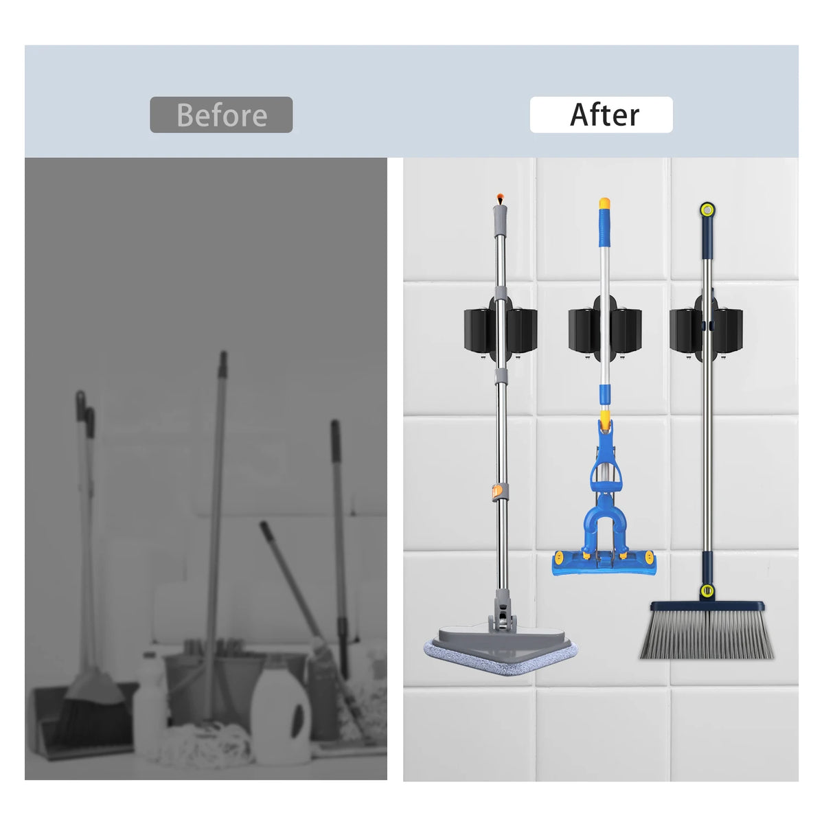 support balai noir acier inoxydable moderne fixations vis mural porte balistres charge 5kg