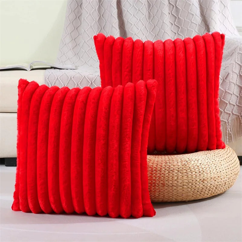 coussins décoratifs carrés rayés peluche douce moderne gris blanc cassé 45x45cm