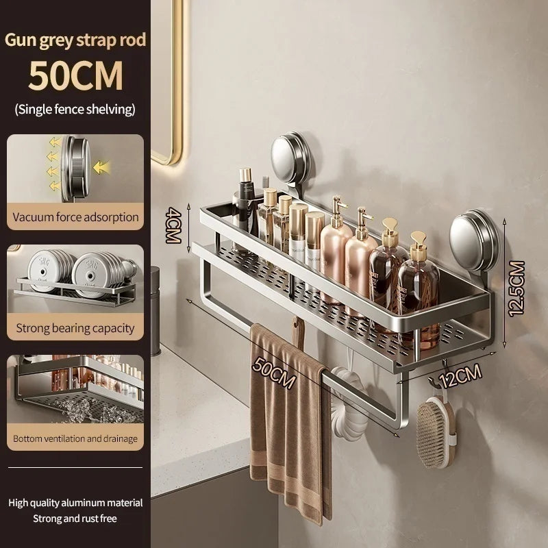 étagère murale perforée moderne adhésif gris miroir porte serviette accessoires rangement salle bain