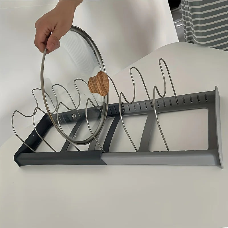 support couvercles casseroles noir gris moderne grille métallique rangement cuisine extensible plateau