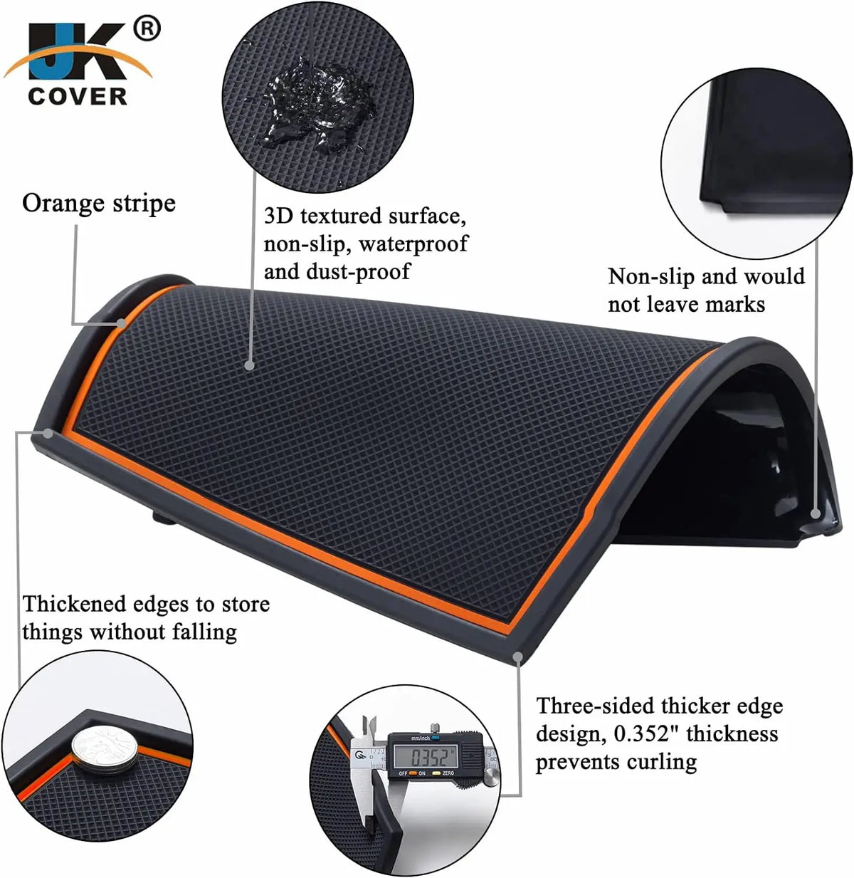 tapis tableau bord auto noir orange texturé adhésif moderne utilitaire