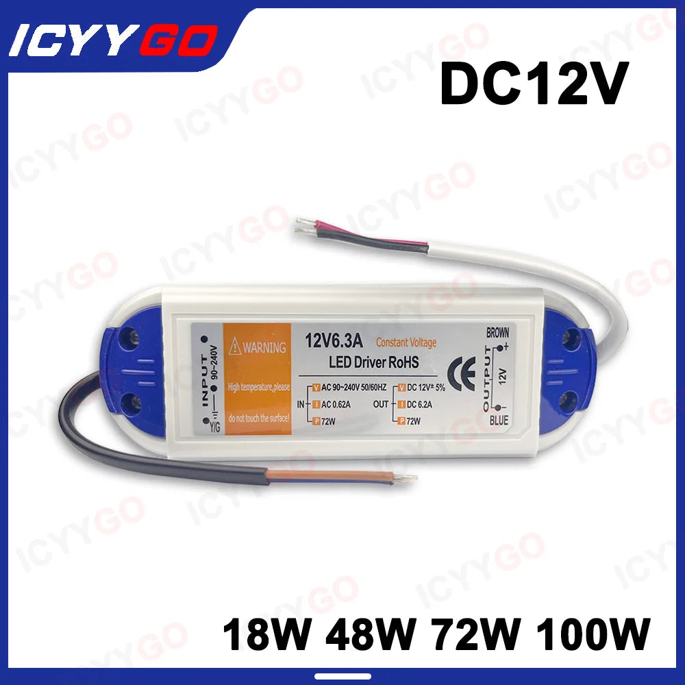 adaptateur alimentation 12v driver led 100w 72w 48w 28w 18w blanc bleu moderne cable